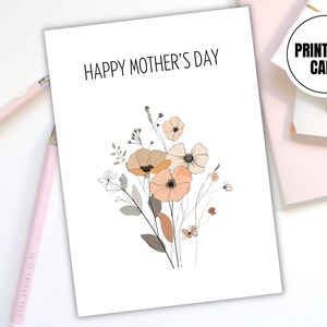 Biglietto d'arte linea minimalista stampabile per la festa della mamma - Fiori botanici ad acquerello - Biglietto d'auguri fai da te con download digitale - Biglietto per la mamma