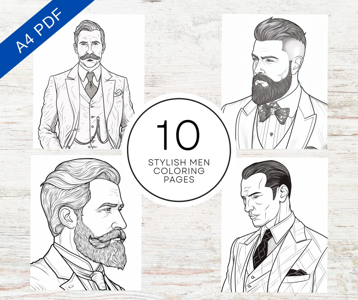 10 Stylish Men Coloring Pages | Printable PDF 10 Pages A4 | Coloring ...