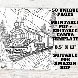 KDP Interior 50 Vintage Train Coloring Pages | 8.5