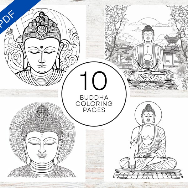 10 Buddha Coloring Pages | Printable PDF A4 | Buddhist Adult Coloring Pages For Stress Relief & Relaxation