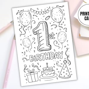 Biglietto da colorare stampabile per il primo compleanno / Download digitale / Attività per la prima festa di compleanno / Biglietto da colorare fai da te per bambini