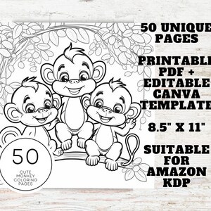 KDP Interior 50 Monkey Coloring Pages | 8.5