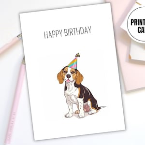 Beagle verjaardagskaart, schattige afdrukbare hondenkaart, minimalistische digitale verjaardagskaart, Happy Birthday Dog Card, Instant Download