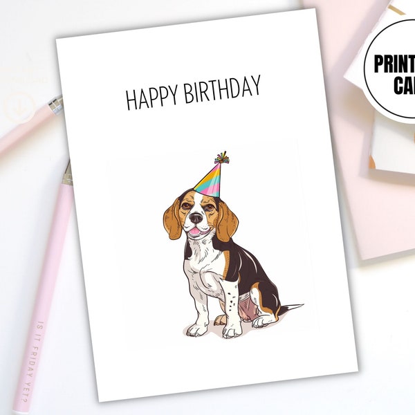 Beagle Birthday Card, Cute Printable Canine Card, Minimalistic Digital Birthday Card, Happy Birthday Dog Card, Instant Download