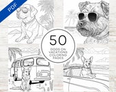 KDP Interior 50 Dogs On Vacations Coloring Pages | 8.5" x 11" Printable PDF | Kids Coloring Book | Commercial Use Activity Book