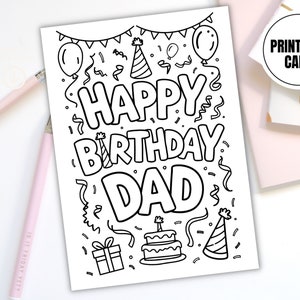 Gelukkige verjaardag papa afdrukbare kleurkaart | Digitale download | Leuke DIY-verjaardagskaart voor papa | Vaderdagkaart | Papa cadeau-idee