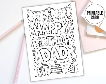 Happy Birthday Dad Printable Coloring Card | Digital Download | Fun DIY Birthday Card for Dad | Father's Day Card | Dad Gift Idea