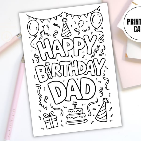 Printable Happy Birthday Card Coloring Pages for Kids and Adults - Etsy