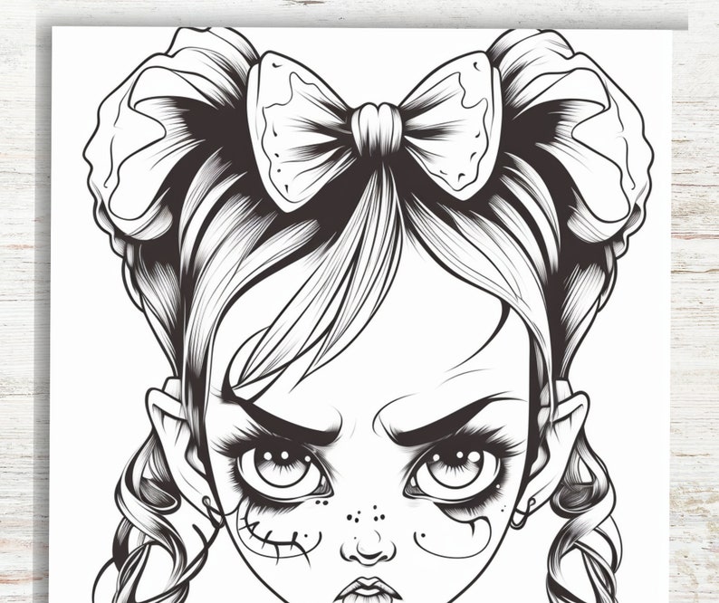 30 Evil Horror Girls Coloring Pages Printable PDF 30 Pages A4 Creepy ...