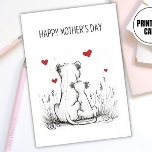 Download digitale, Biglietto minimalista per la festa della mamma, Biglietto stampabile con leoni carini, Download istantaneo, Saluto non personalizzato, Felice festa della mamma