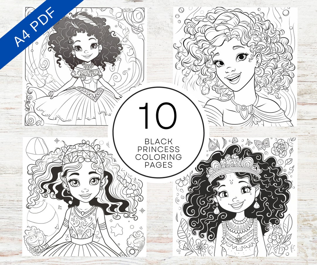 10 Black Princess Coloring Pages Printable PDF A4 Inclusive Cute