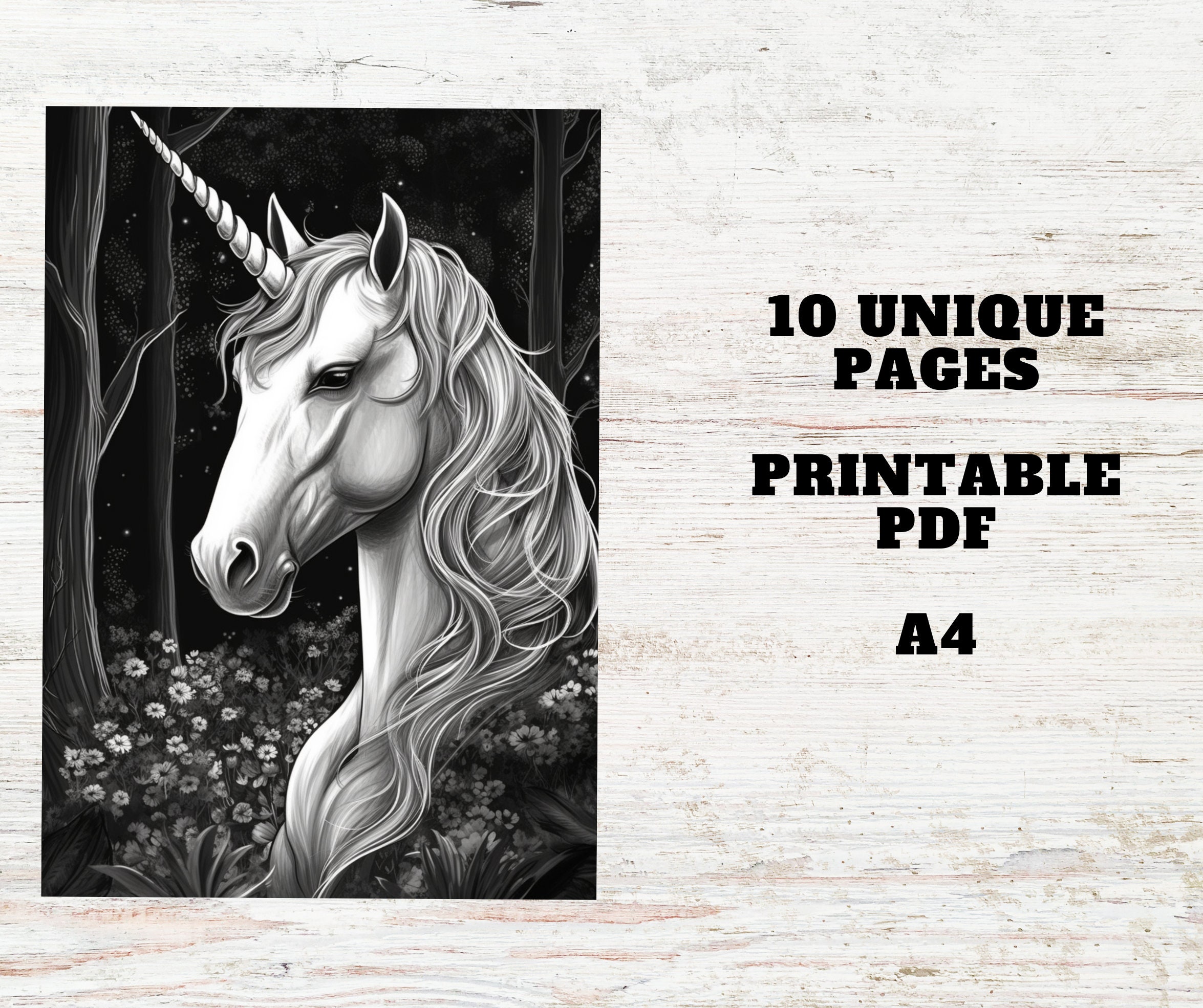10 Grayscale Unicorn Coloring Pages for Adults Digital Coloring Sheets ...
