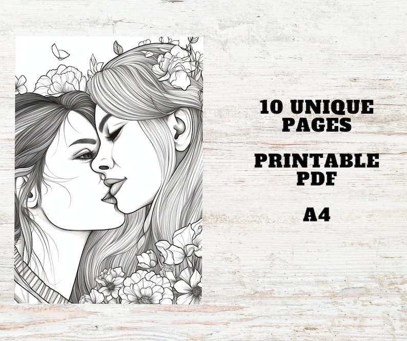 Pride 2023 Lesbian Couples Coloring Pages Printable PDF 10 Pages A4