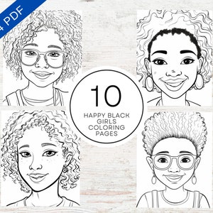 10 Happy Black Girls Coloring Pages | Printable PDF A4 | Inclusive Cute Coloring Sheets For Kids & Adults