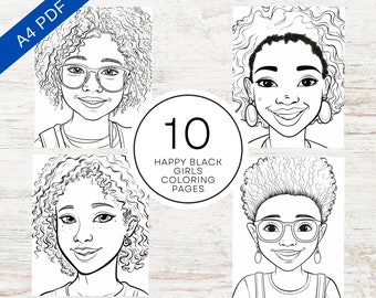 10 Happy Black Girls Coloring Pages | Printable PDF A4 | Inclusive Cute Coloring Sheets For Kids & Adults