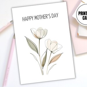 Biglietto stampabile per la festa della mamma - Linea minimalista Arte Acquerello Fiori botanici - Download digitale - Biglietto per la mamma - Regali fai da te per la mamma