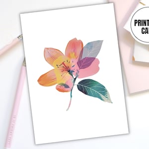 Biglietto d'auguri floreale con download digitale - Design stampabile di fiori primaverili in acquerello pastello - Biglietto botanico minimalista per tutte le occasioni