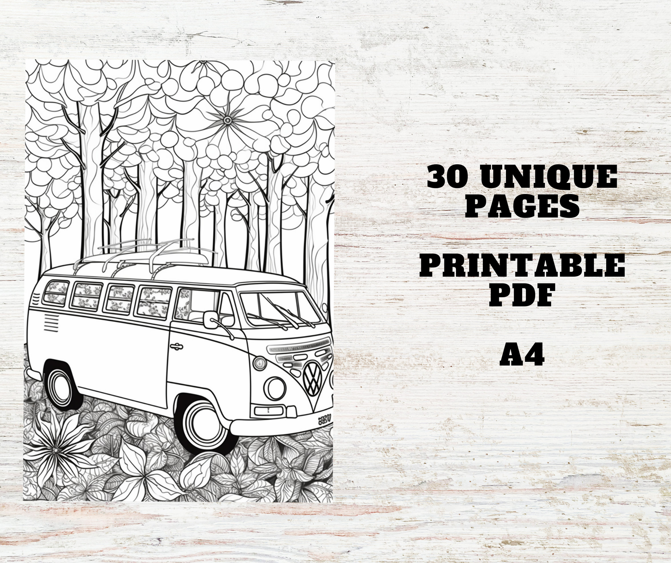 30 Hippie Vans Coloring Pages Printable PDF A4 Adult and Teens Coloring