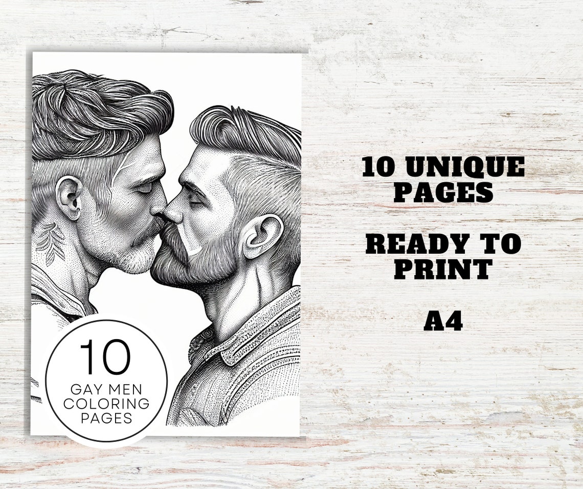 Handsome Gay Men Pride 2023 Coloring Pages Printable PDF 10 Pages A4 ...
