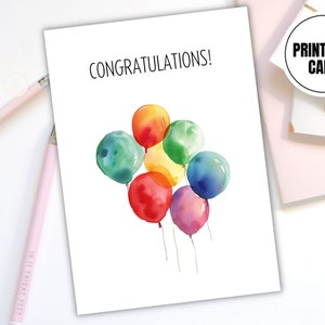 Biglietto di congratulazioni per il download digitale - Biglietto celebrativo con palloncini acquerello stampabile - Biglietto di auguri non personalizzato con download istantaneo