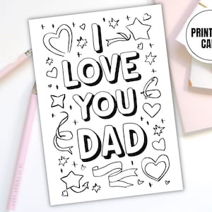 Ti amo papà Biglietto da colorare stampabile / Download digitale per la festa del papà / Biglietto per la festa del papà fai da te / Attività artigianale per bambini
