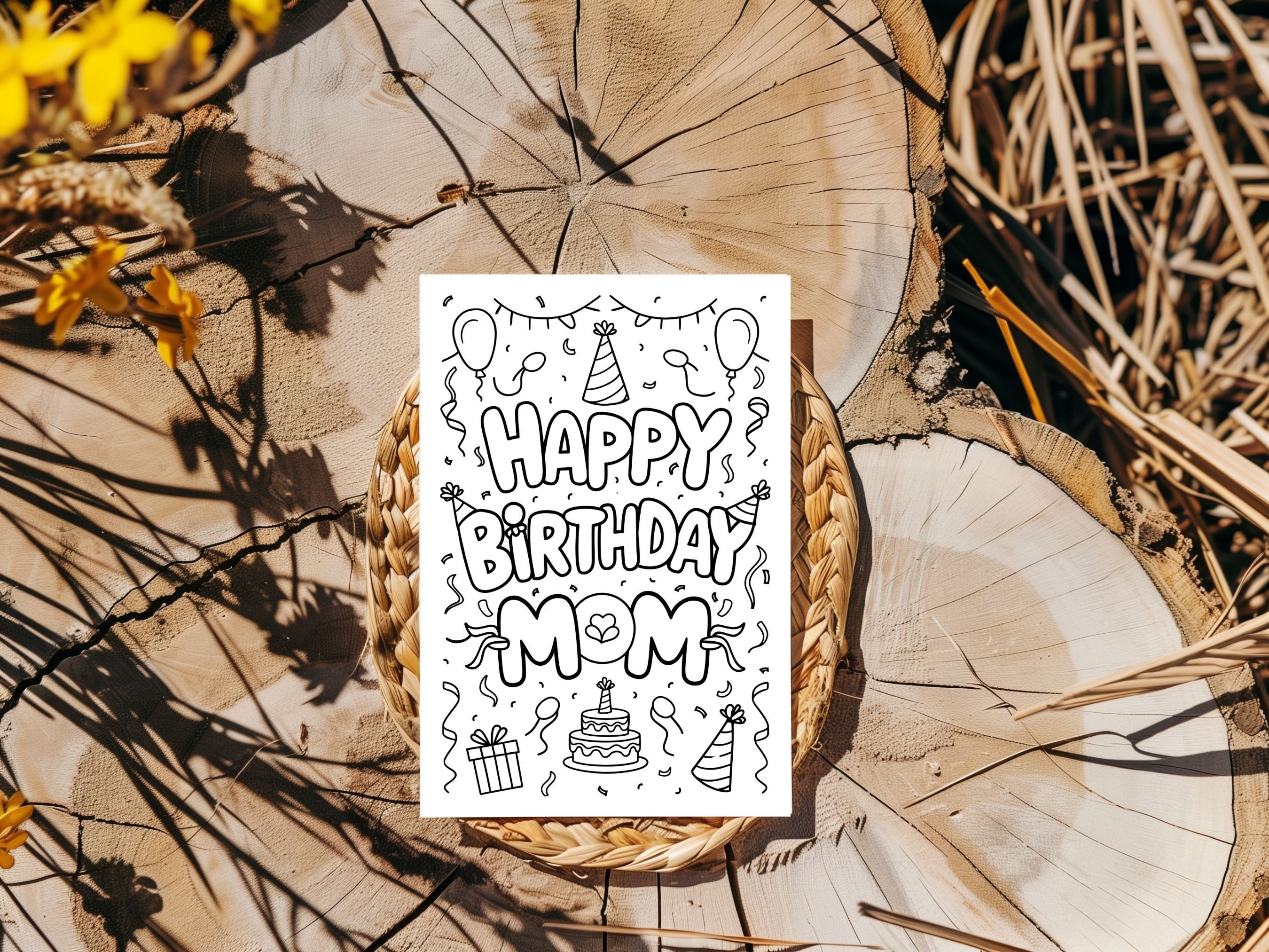 Happy Birthday Mom Printable Coloring Card Digital Download Birthday ...