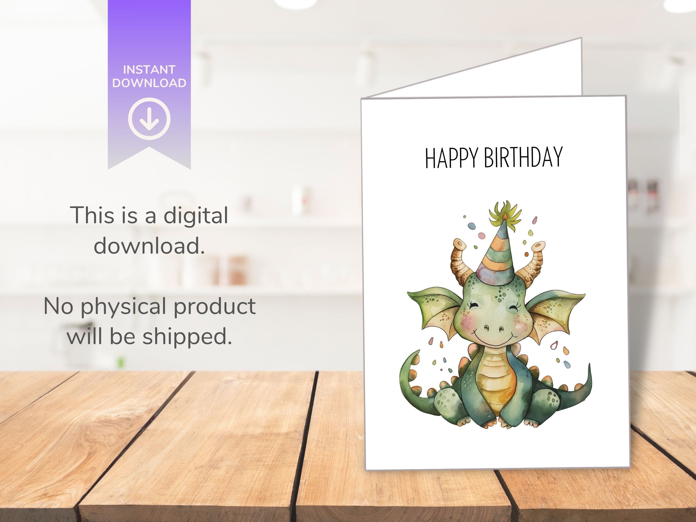 Digital Download - Cute Watercolor Happy Birthday Baby Dragon Printable ...