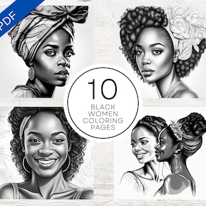Beautiful Black Women Coloring Pages For Adults | Printable PDF 10 Pages A4 | Realistic Grayscale Illustrations