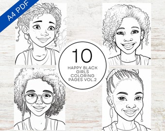 10 Happy Black Girl Potraits Coloring Pages VOL.2 | Printable PDF A4 | Inclusive Cute Coloring Sheets For Kids & Adults