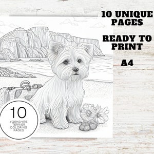 10 söta målarbilder med Yorkshireterrier | Utskrivbara målarbilder med hundar för tonåringar, vuxna och hundälskare | Stresslindring och avslappning bild 2