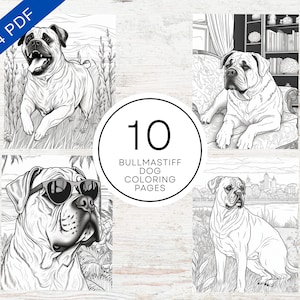 10 Bullmastiff Hunde Malvorlagen | A4 Druckbare PDF | Niedliche Hunde Malvorlagen für Bullmastiff Besitzer & Liebhaber