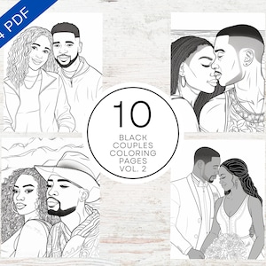 10 Black Couples In Love Coloring Pages vol.2 | Printable PDF A4 | Adult Coloring Pages For Stress Relief & Relaxation