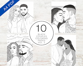 10 páginas para colorear de parejas negras enamoradas vol.2 / PDF imprimible A4 / Páginas para colorear para adultos para aliviar el estrés y relajarse