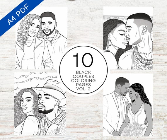 10 Black Couples In Love Coloring Pages vol.2 | Printable PDF A4 | Adult Coloring Pages For Stress Relief & Relaxation