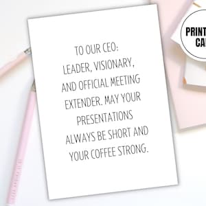 Humorous CEO Appreciation Digital Card - Printable Corporate Boss Greeting Card - Unique Office Gift - Instant Download Joke Card for CEO