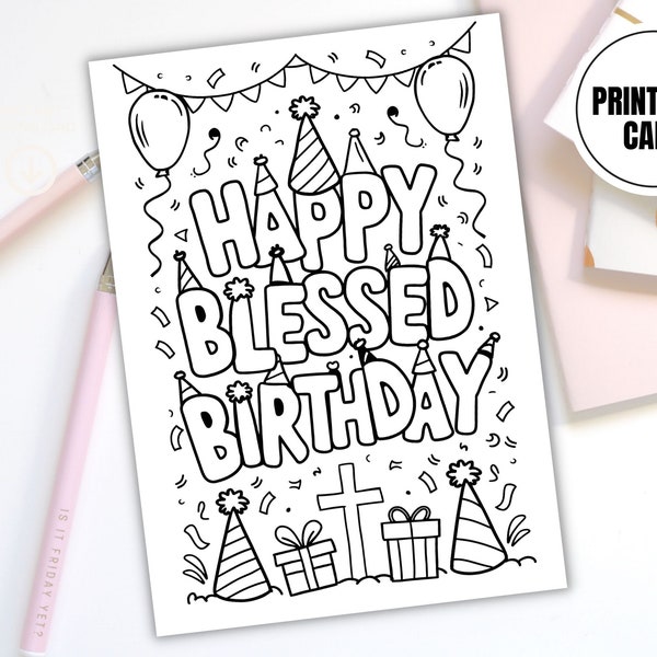 Printable Happy Blessed Birthday Cards - Etsy