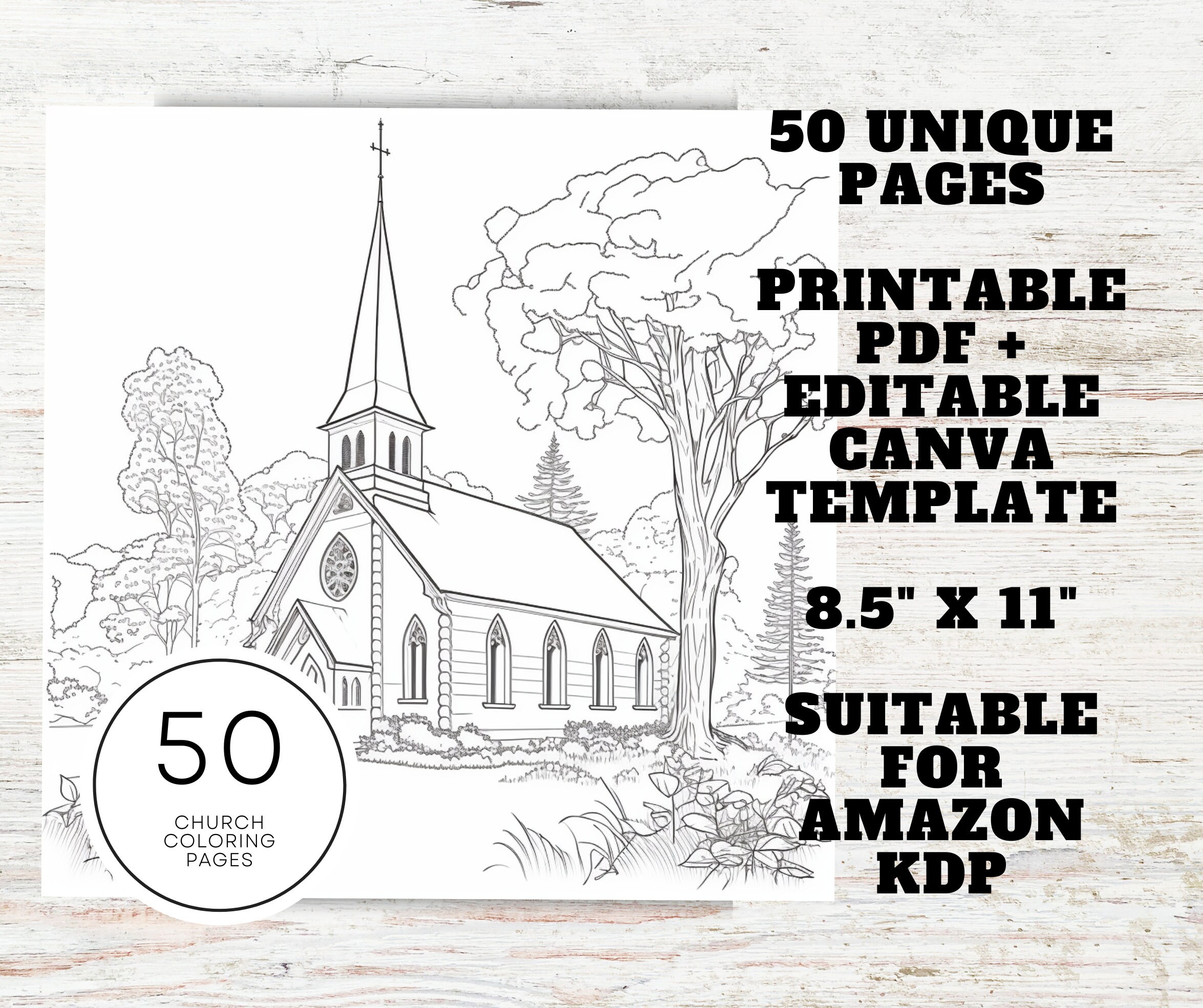 KDP Interior 50 Church Coloring Pages for Adults | 8.5" X 11" PDF ...