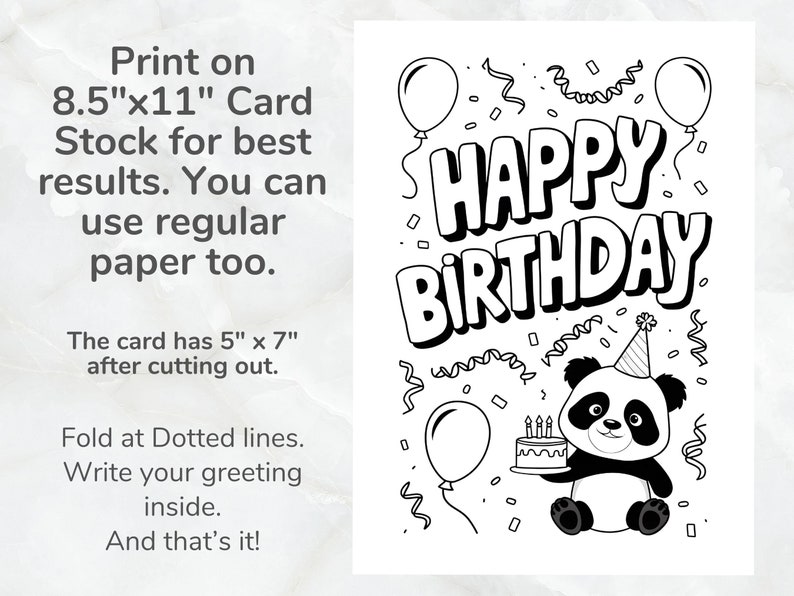 Happy Birthday Panda Printable Coloring Card Digital Download Fun Kids
