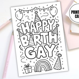 Happy Birthgay Printable Coloring Card - LGBTQ+ Digital Birthday Card - Fun and Unique Gay Greeting Card - LGBT DIY Queer Card