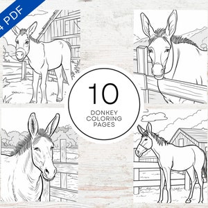 10 Donkey Coloring Pages | Printable PDF A4 | Farm Animal Coloring Sheets For Kids & Adults | Stress Relief And Relaxation