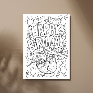 Happy Birthday Sloth Printable Coloring Card | Digital Download Kid's ...