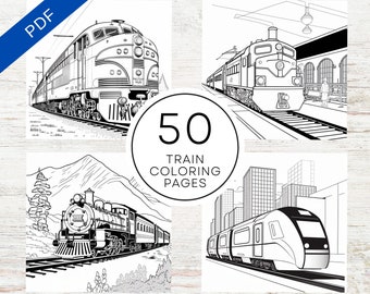 KDP Interior 50 Train Coloring Pages | 8.5&quot; x 11&quot; Printable PDF & Canva Template | Kids Coloring Book | Commercial Use Activity Book