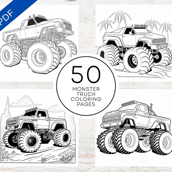 KDP Interior 50 Monster Truck Coloring Pages | 8.5" x 11" Printable PDF & Canva Template | Kids Coloring | KDP Coloring Book