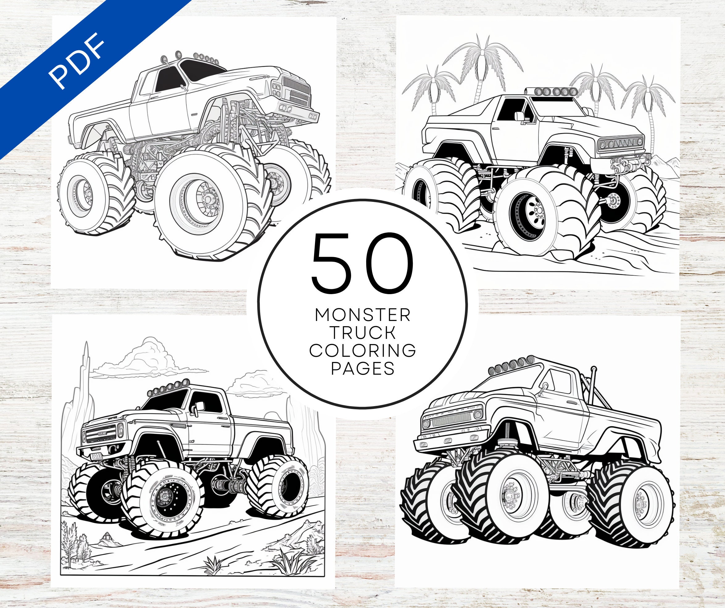 Monster Truck Coloring Book for Kids Children and Adults 50 Pages