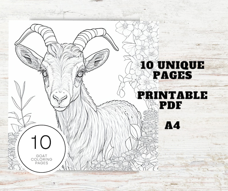 10 Realistic Goat Coloring Pages for Teens & Adults A4 Printable Animal