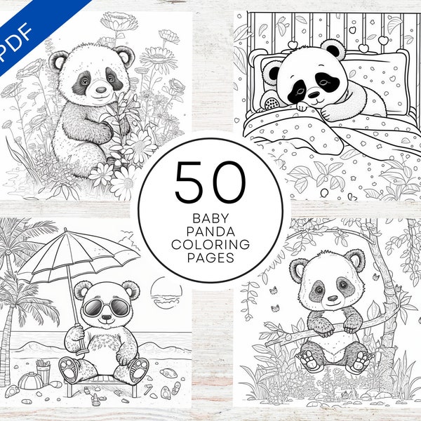 KDP Interior 50 Baby Panda Coloring Pages | 8.5" x 11" Printable PDF & Canva Template | Cute Coloring Sheets For Kids And Teens