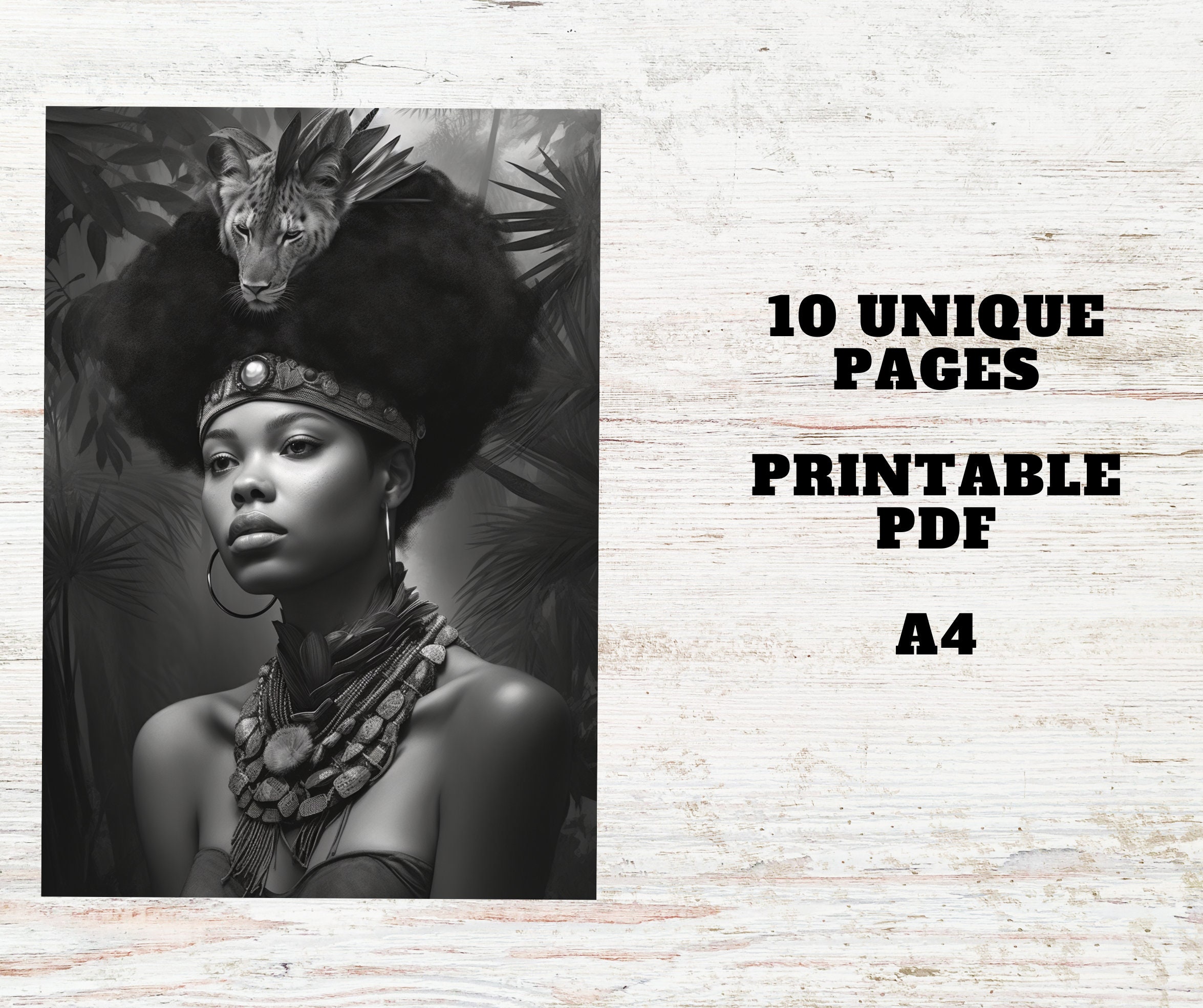 10 Grayscale African Queen Coloring Pages for Adults Digital Coloring ...