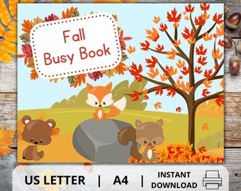 Printable Fall busy book, Autumn preschool learning binder, Toddler learning activities, Fall homeschool quiet book, Montessori materials