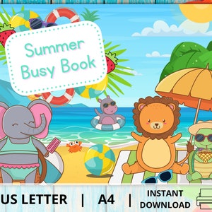 Printable Summer busy book, Summer preschool learning binder, Toddler learning activities, Summer homeschool quiet book, Montessori material