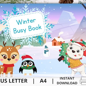 Libro ocupado de invierno imprimible, carpeta de aprendizaje preescolar de invierno, actividades de aprendizaje para niños pequeños, libro tranquilo de educación en casa de Navidad, Montessori